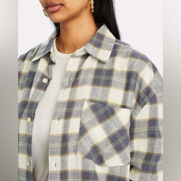 We Wore What women’s green plaid boyfriend flannel button down sz M/L - Picture 7 of 8